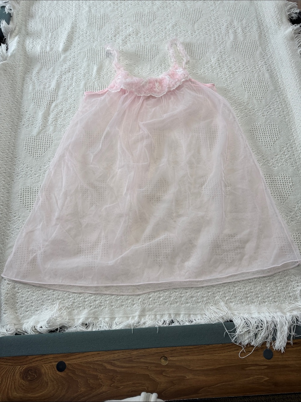 Vintage ValMode Sheer Pink Babydoll Nightgown (S)
